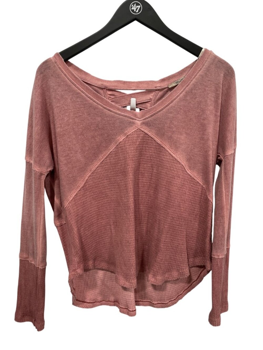 Miss Me Thermal Top Small Long Sleeve Criss Cross Back Pullover Pink Feminine